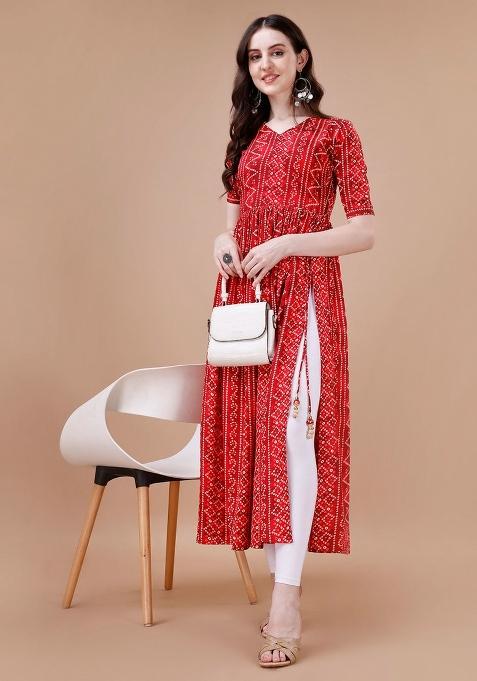 Maroon Printed Rayon Kurti