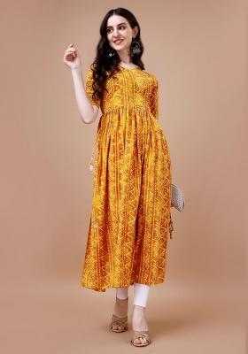 Yellow Printed Rayon Kurti