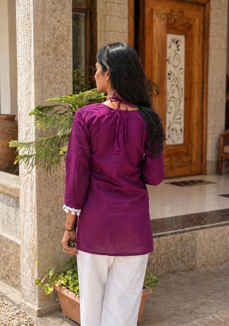 Purple Fancy Lace Silk Top - Indya