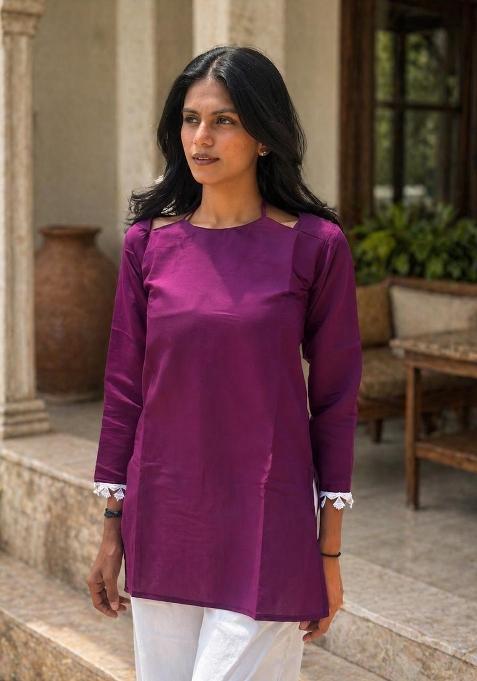 Purple Fancy Lace Silk Top