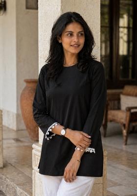Black Fancy Lace Silk Top