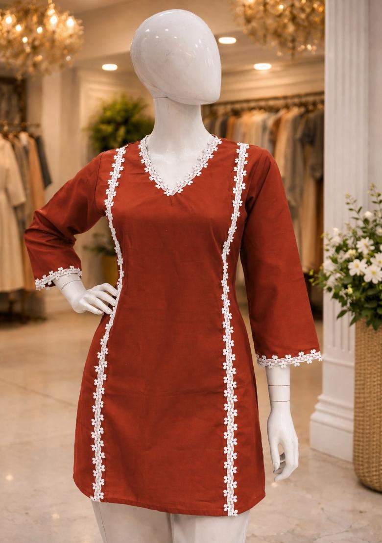 Orange Fancy Lace Silk Top - Indya