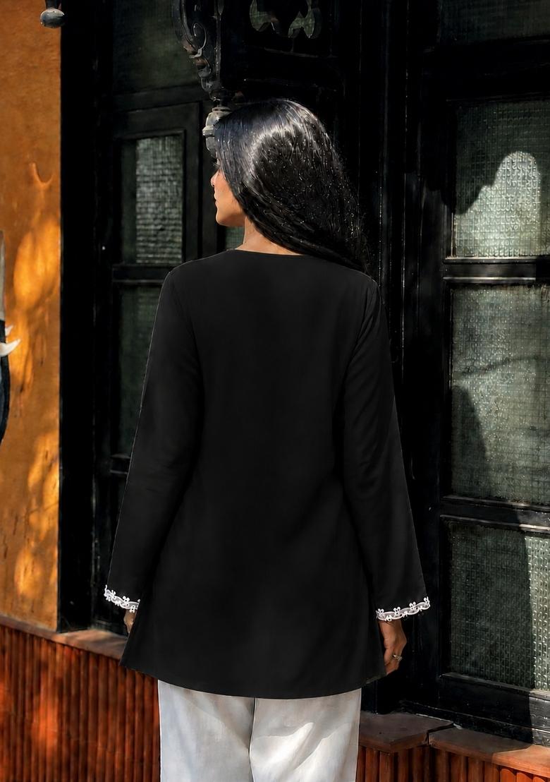 Black Fancy Lace Silk Top - Indya