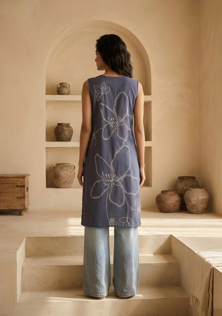 Charcoal Printed Rayon Top - Indya
