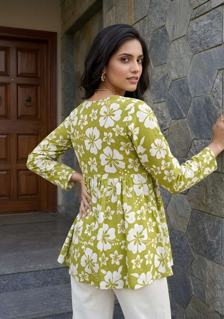 Green Printed Cotton Top - Indya