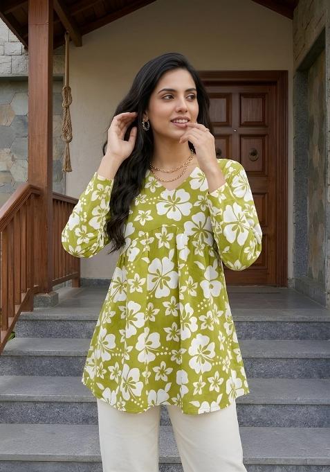 Green Printed Cotton Top