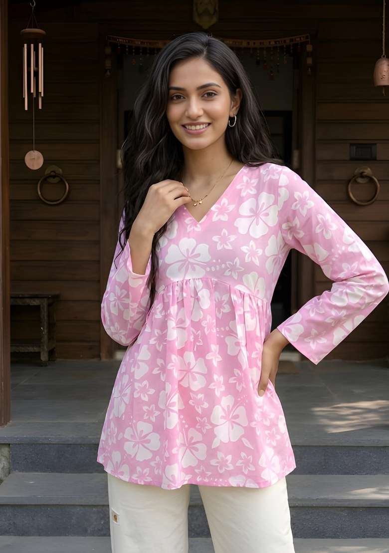 Pink Printed Cotton Top - Indya