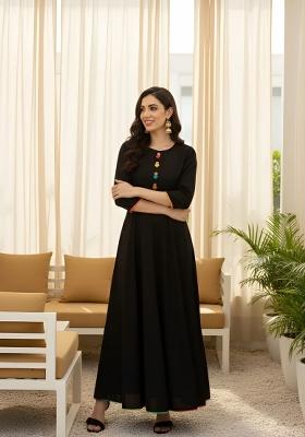 Black Solid Rayon Top