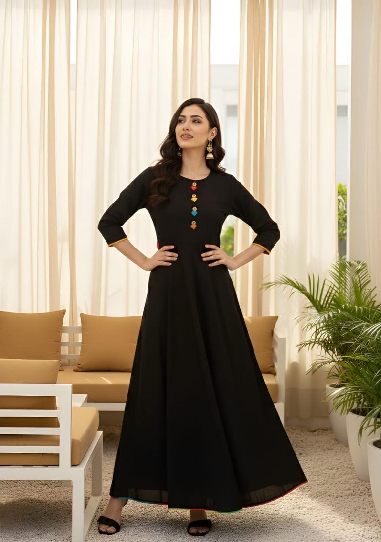 Black Solid Rayon Top - Indya