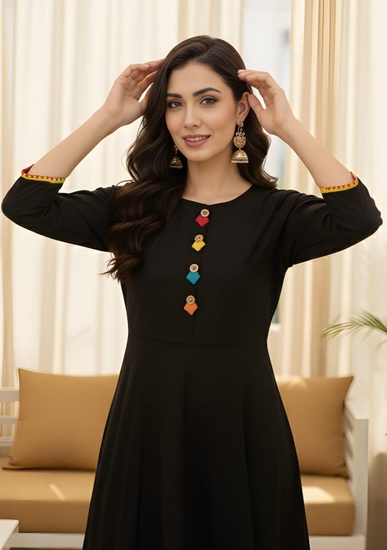 Black Solid Rayon Top - Indya