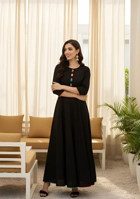 Black Solid Rayon Top