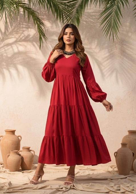 Red Solid Silk Top