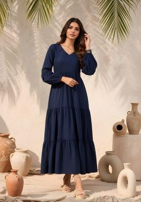 Navy Blue Solid Silk Top