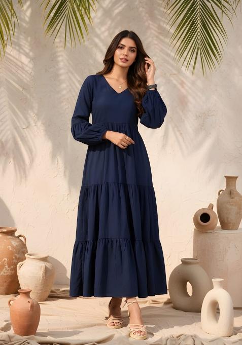 Navy Blue Solid Silk Top
