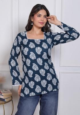 Blue Printed Rayon Top