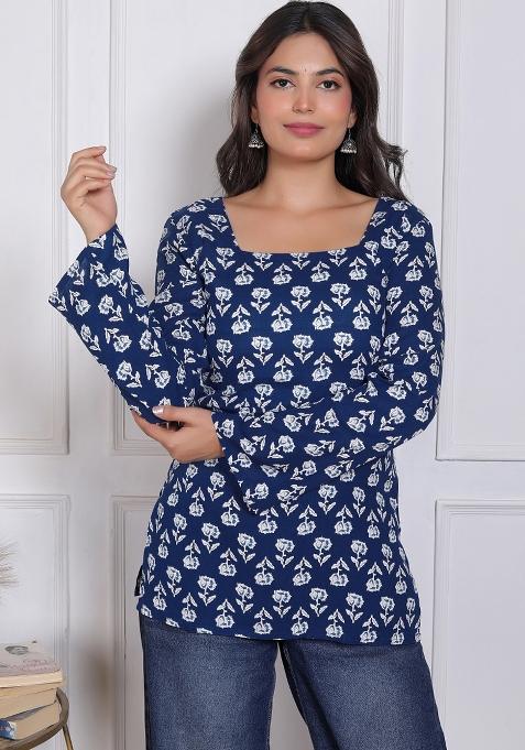 Blue Printed Rayon Top
