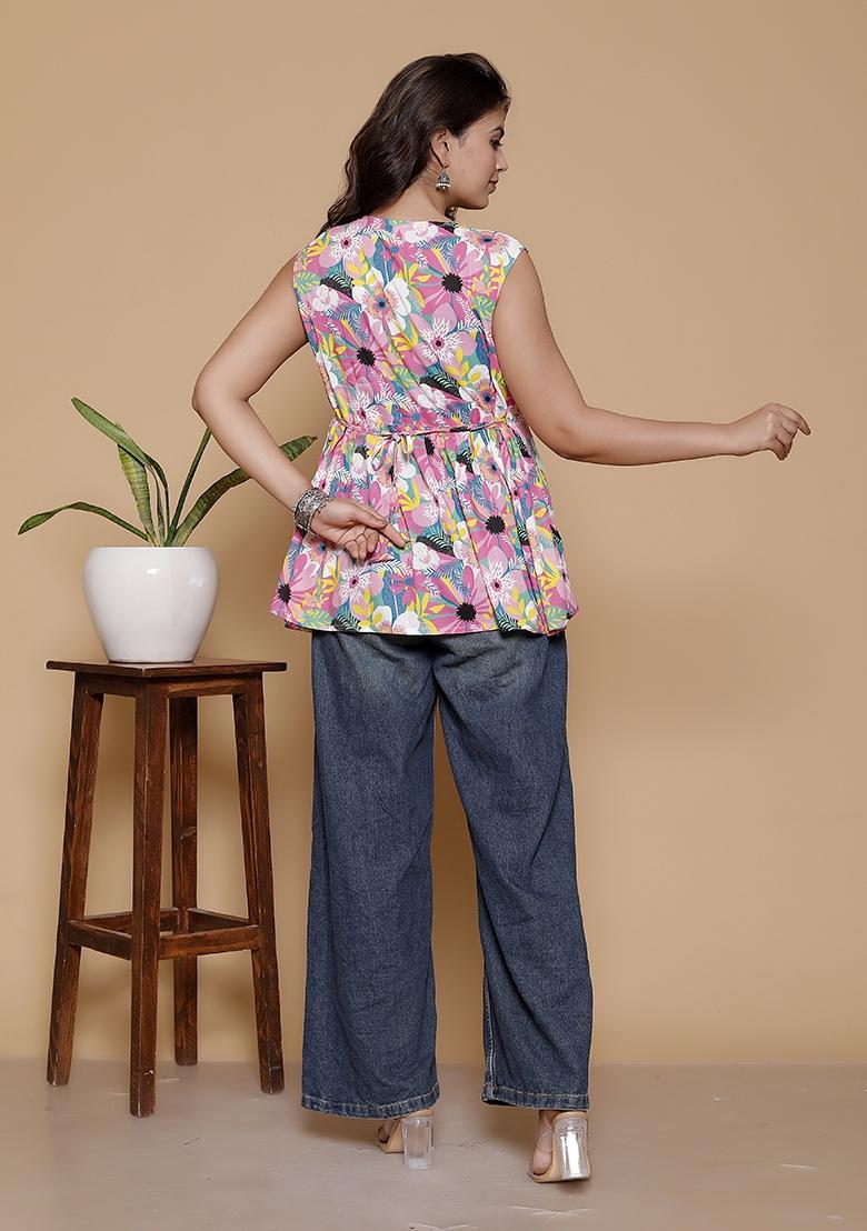 Multicolor Printed Rayon Top - Indya