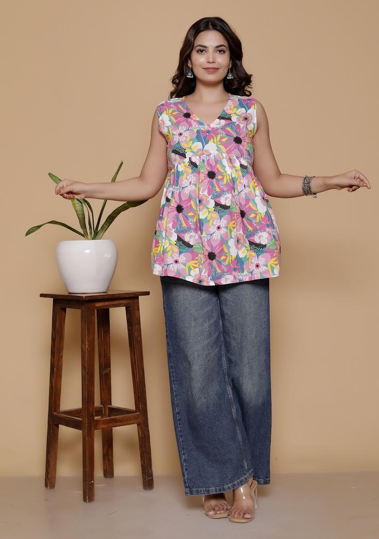 Multicolor Printed Rayon Top - Indya