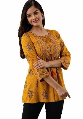 Yellow Printed Rayon Top