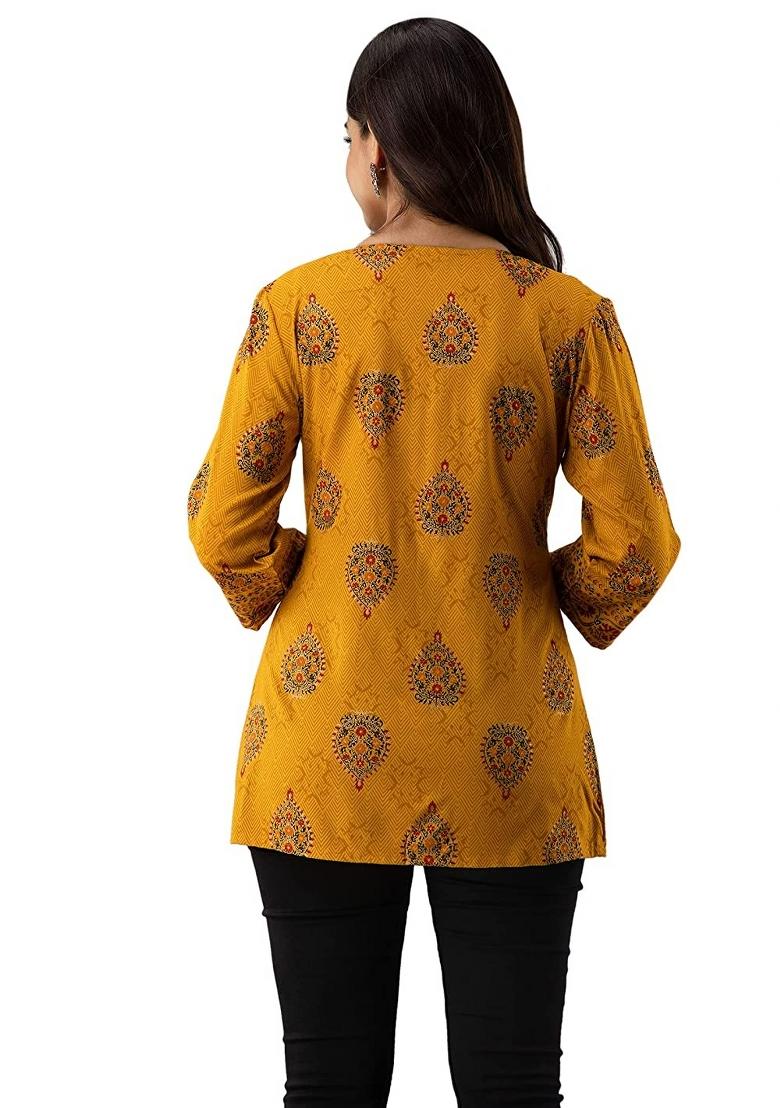 Yellow Printed Rayon Top - Indya