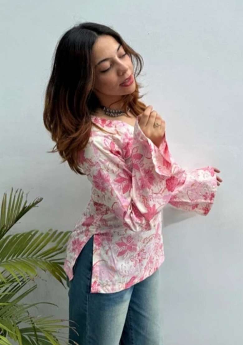Pink Printed Rayon Top - Indya