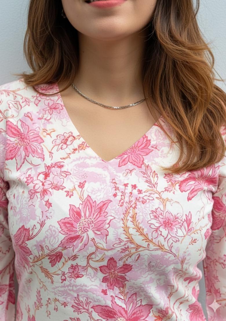 Pink Printed Rayon Top - Indya