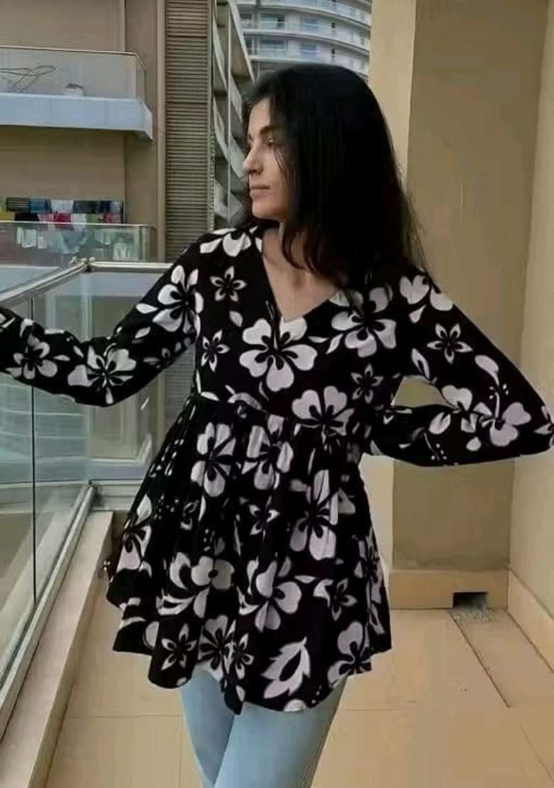 Black Printed Rayon Top - Indya