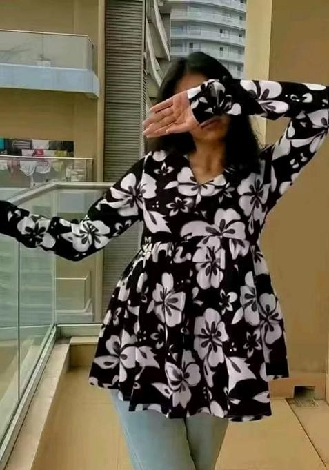 Black Printed Rayon Top