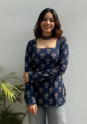 Blue Printed Rayon Top