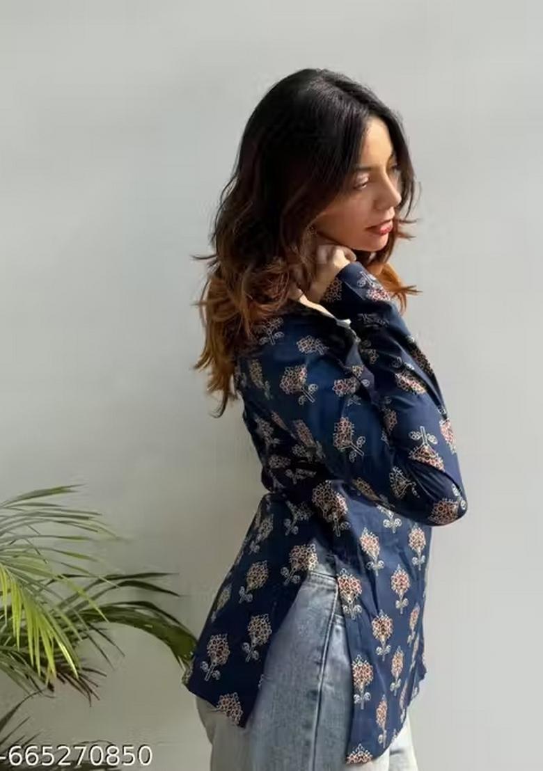 Blue Printed Rayon Top - Indya