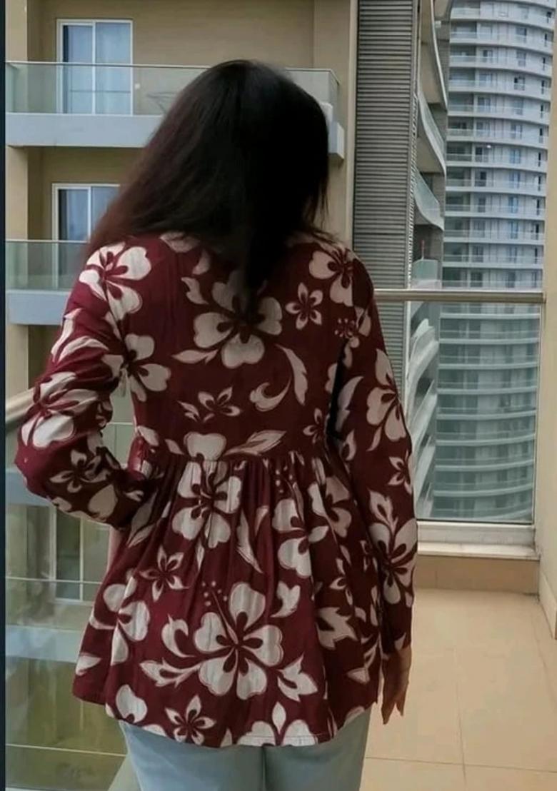 Maroon Printed Rayon Top - Indya