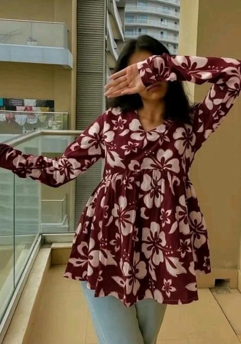 Maroon Printed Rayon Top