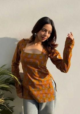Orange Printed Rayon Top