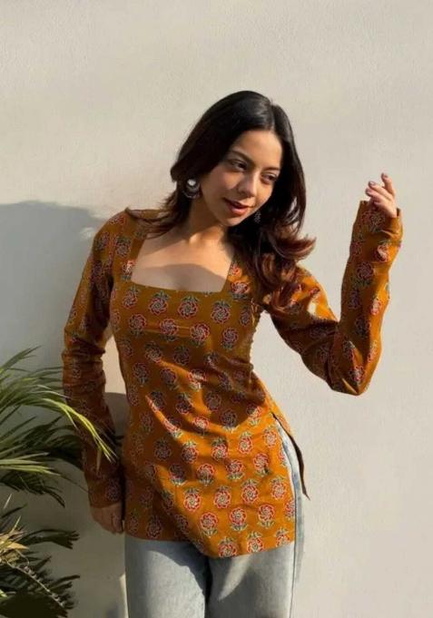Orange Printed Rayon Top