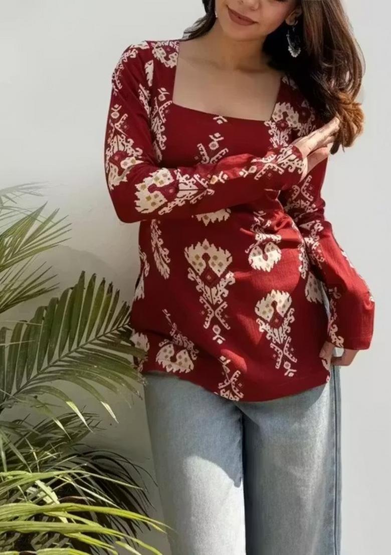 Wine Printed Rayon Top - Indya