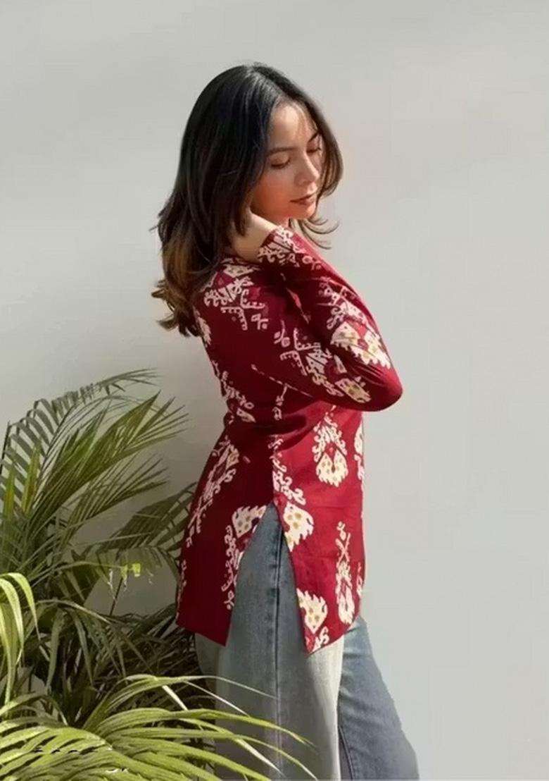 Wine Printed Rayon Top - Indya
