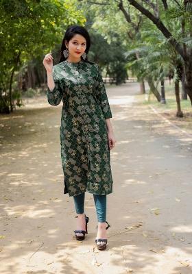 Green Printed Rayon Kurti