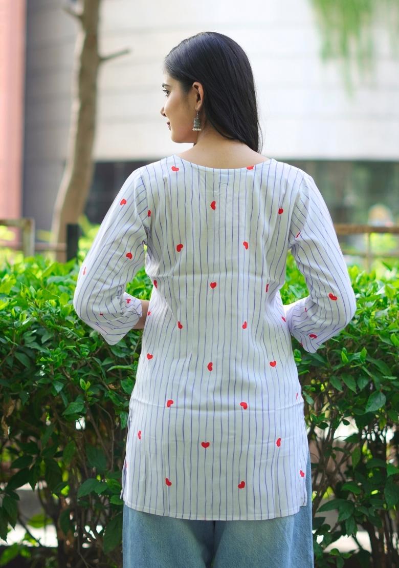 Sky Blue Printed Rayon Kurta - Indya