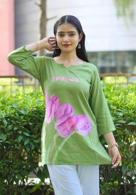 Green Printed Rayon Kurta