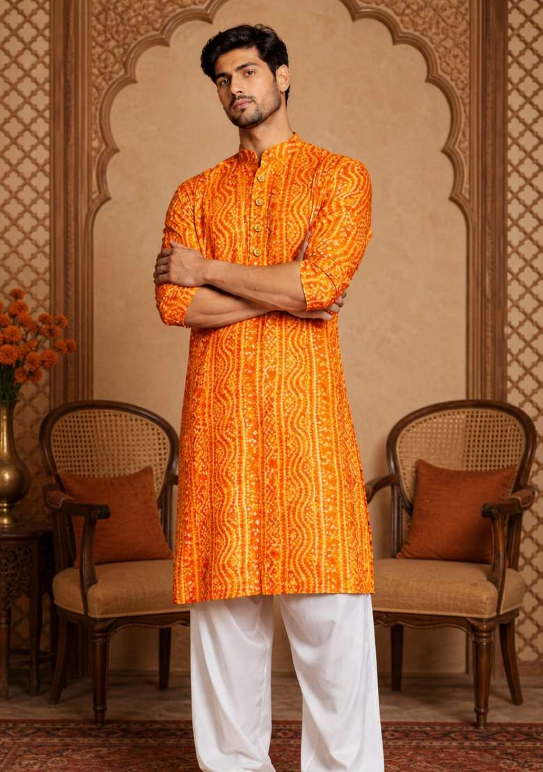 Mustard Printed Viscose Kurta - Indya