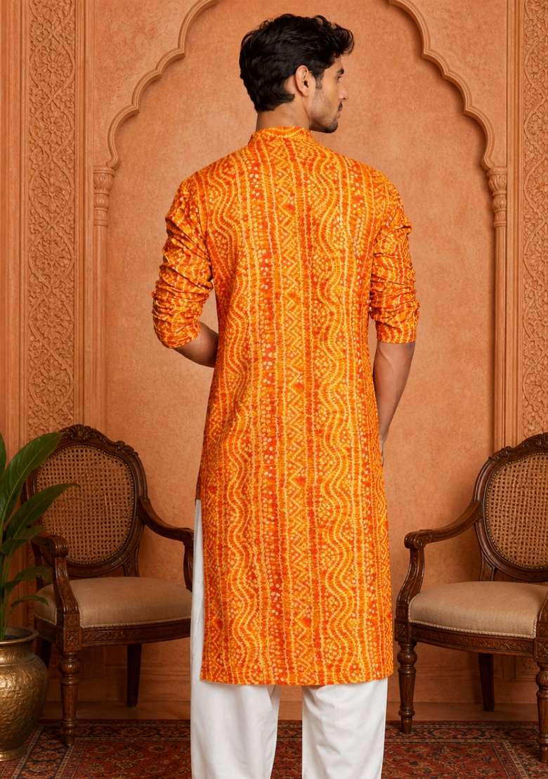 Mustard Printed Viscose Kurta - Indya