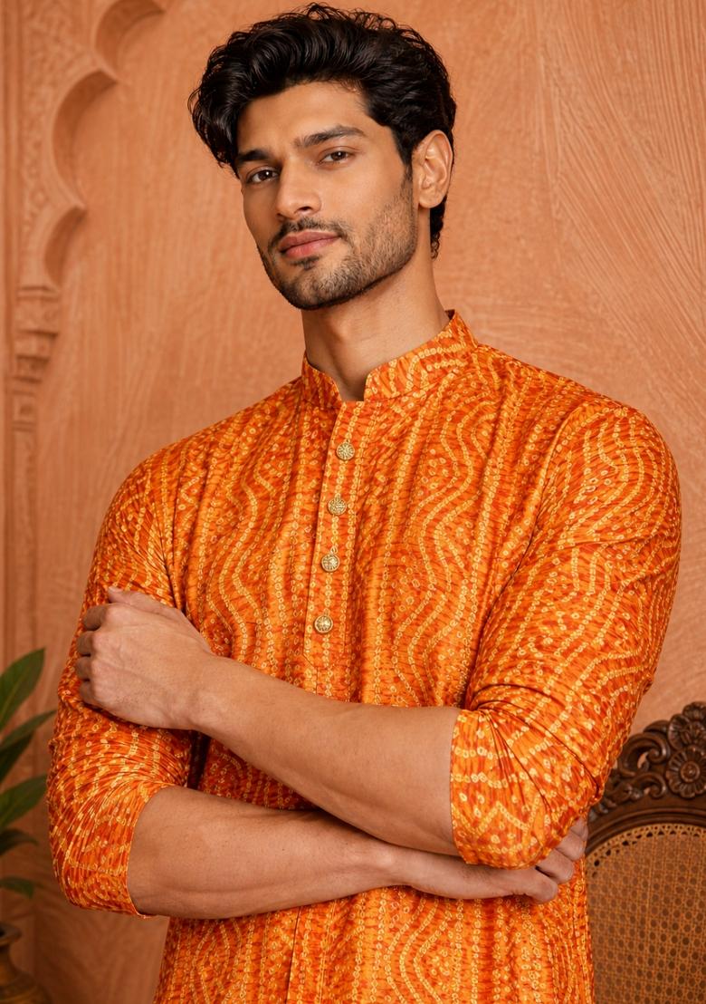Mustard Printed Viscose Kurta - Indya