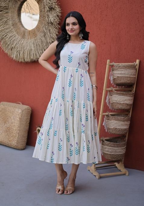 White Printed Cotton Kurta