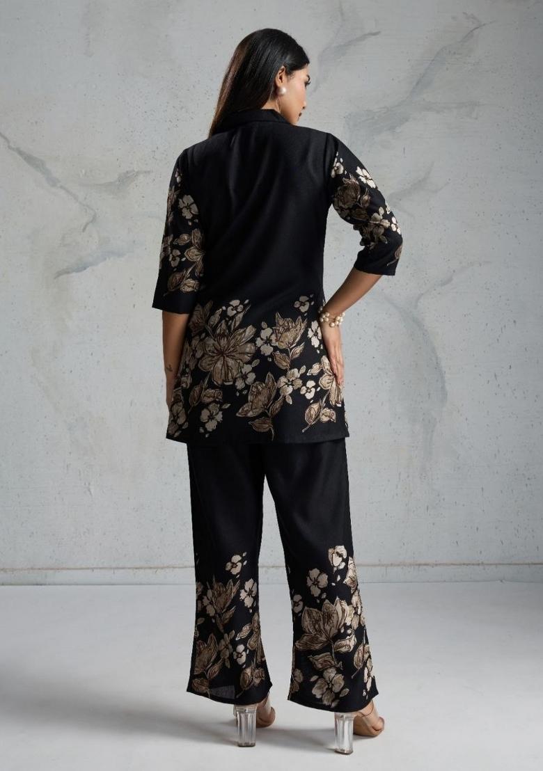 Black Printed Viscose Co Ord Set - Indya