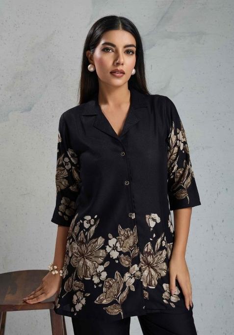 Black Printed Viscose Co Ord Set