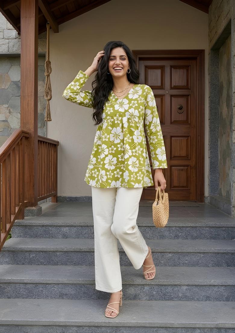 Green Printed Cotton Tunic - Indya