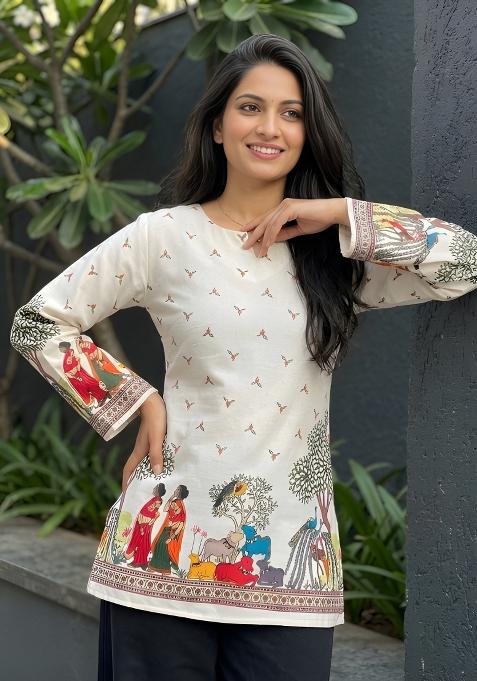 Off White Printed Cotton Tunic
