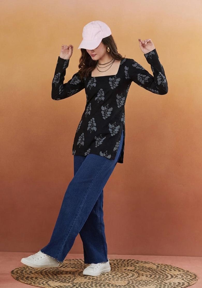 Black Rayon Top - Indya