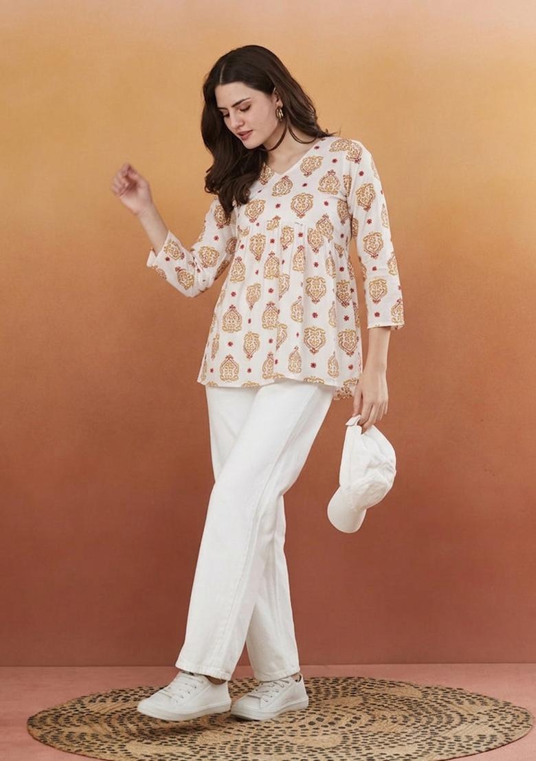 White Rayon Top - Indya