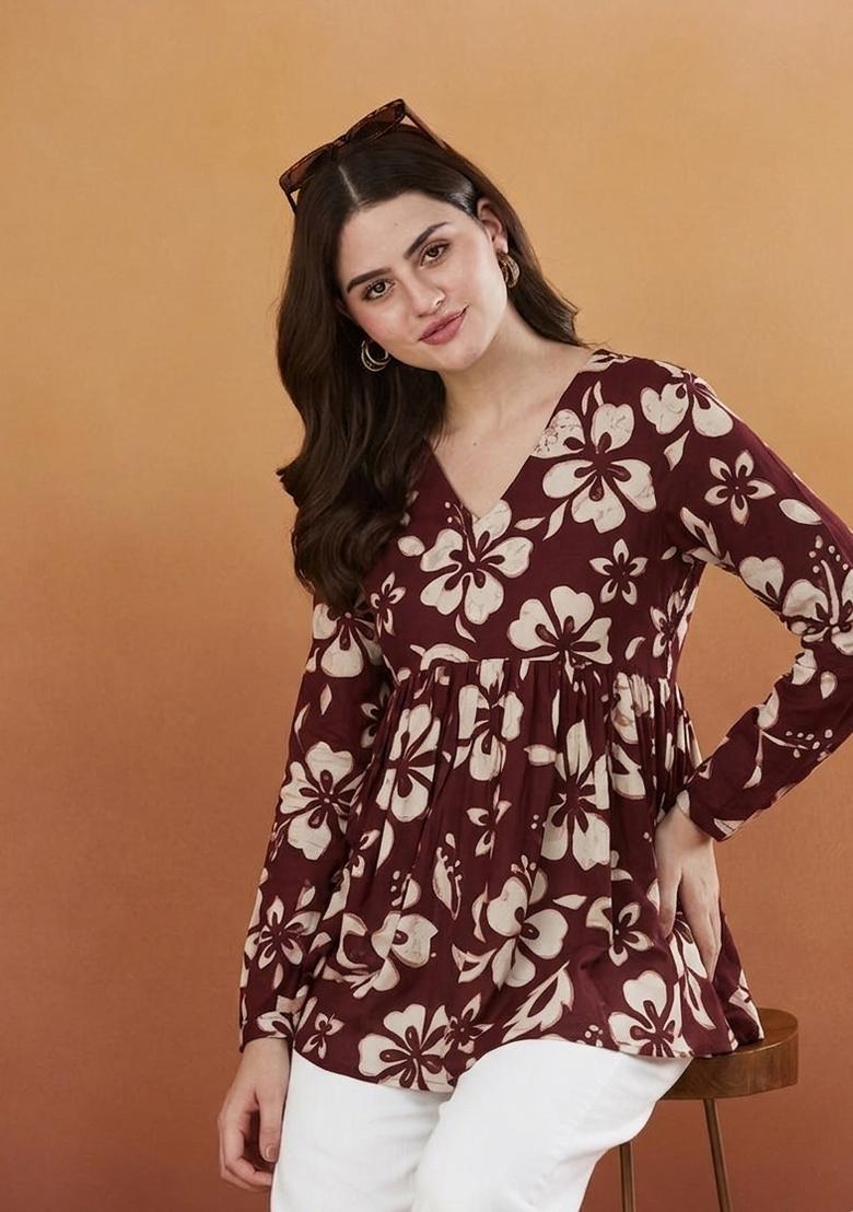 Maroon Rayon Top - Indya